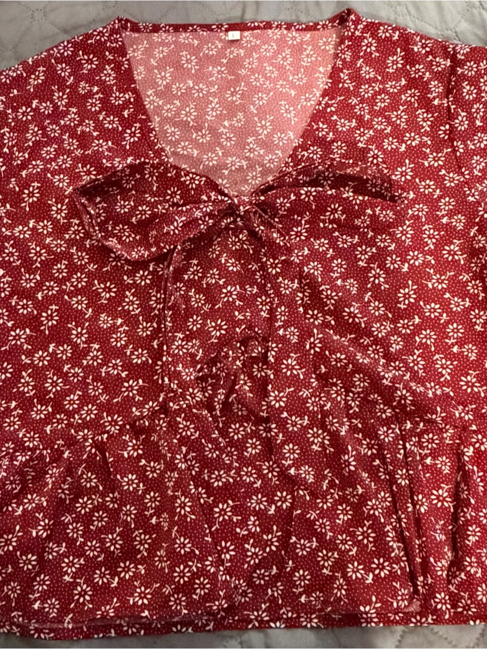 Women's Red Floral Tie-Front Blouse